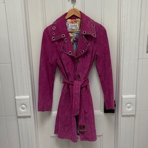 Pink Suede Women's Trench Coat